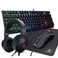 DGG ST-KM6 Wired RGB Backlit Gaming Keyboard and Mouse, Gaming Mouse Pad, Gaming Headset,All in One Combo for PC Gamers and Xbox and PS4 Users