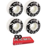 DGK Skateboards 53mm Street Formula Black/White Skateboard Wheels - 101a with Bones Bearings - 8mm Bones Super Reds Skate Rated Skateboard Bearings (8) Pack - Bundle of 2 Items