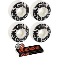 DGK Skateboards 53mm Street Formula Black/White Skateboard Wheels - 101a with Bones Bearings - 8mm Bones Reds Precision Skate Rated Skateboard Bearings (8) Pack - Bundle of 2 Items