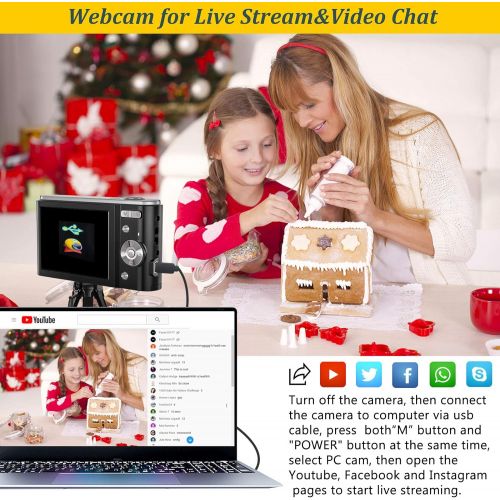  [아마존베스트]DGVDO Digital Camera HD 2.7K 44 MP Vlogging Camera with Webcam, Point & Shoot Digital Camera with 2.88 IPS Screen, 16X Digital Zoom, 2 Batteries, Gift for Birthdays,Christmas,Thanksgivin