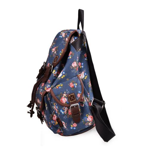  DGY Girls Canvas Leather Trim School Backpack Cute Backpack Print Rucksack 163 Blue