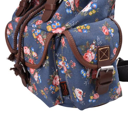  DGY Girls Canvas Leather Trim School Backpack Cute Backpack Print Rucksack 163 Blue