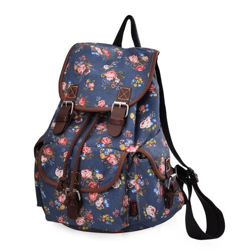  DGY Girls Canvas Leather Trim School Backpack Cute Backpack Print Rucksack 163 Blue