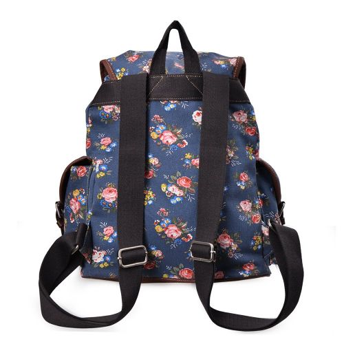  DGY Girls Canvas Leather Trim School Backpack Cute Backpack Print Rucksack 163 Blue