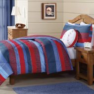 DH 2 Piece Kids Boys Navy Blue Red Stripes Comforter Twin Set, Horizontal Rugby Striped Bedding Sports Themed Team Colors, Nautical Teen Solid Colorful Pattern Checked Polyester Dorm