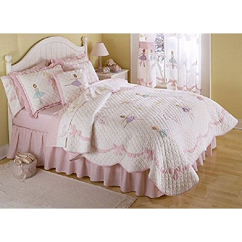  DH 3 Piece Girls Pink Ballerina Twinkle Theme Quilt Full/Queen Set, Adorable Pretty Ballet Bedding, Rich Diamond Patchwork, All Over Lovely Dancers Pattern, Bow Bodered, Solid Reversi