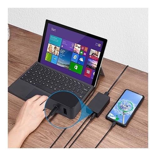  65W Surface Pro Charger for Microsoft Surface Pro 9, 8, 7+, 7, 6, 5, 4, 3, X, Windows Surface Laptop 5, 4, 3, 2, 1, Surface Go Tablet, Surface Book 3, 2, 1, Support 44W, 36W