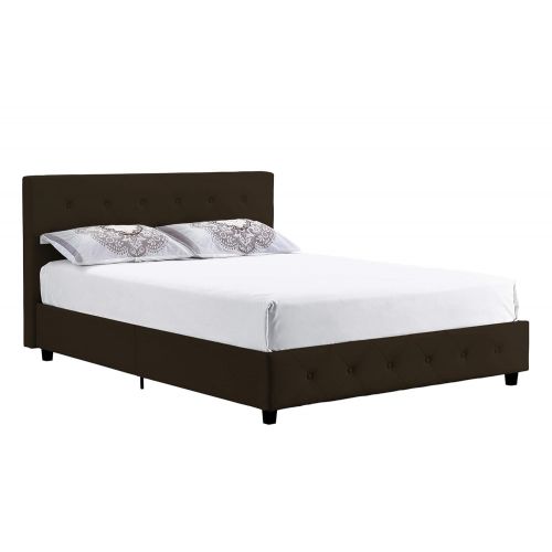  DHP Dakota Platform Bed with Tufted Upholstery in Faux Leather, Stylish Headboard, Includes Side Rails, Queen Size, Brown