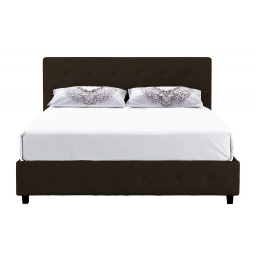  DHP Dakota Platform Bed with Tufted Upholstery in Faux Leather, Stylish Headboard, Includes Side Rails, Queen Size, Brown