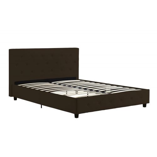  DHP Dakota Platform Bed with Tufted Upholstery in Faux Leather, Stylish Headboard, Includes Side Rails, Queen Size, Brown