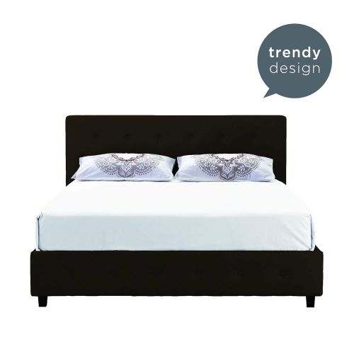  DHP Dakota Platform Bed with Tufted Upholstery in Faux Leather, Stylish Headboard, Includes Side Rails, Queen Size, Brown