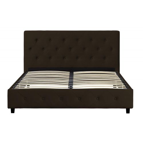  DHP Dakota Platform Bed with Tufted Upholstery in Faux Leather, Stylish Headboard, Includes Side Rails, Queen Size, Brown
