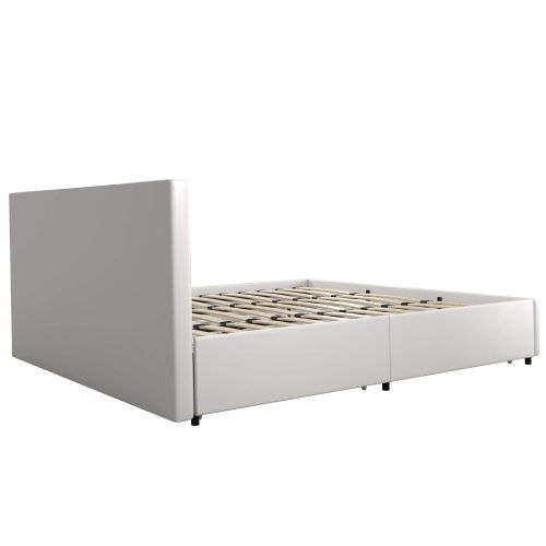  DHP Dakota Upholstered Platform Bed with Storage Drawers, White Faux Leather, King