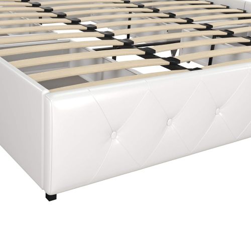  DHP Dakota Upholstered Platform Bed with Storage Drawers, White Faux Leather, King