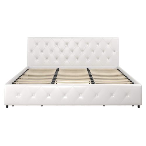  DHP Dakota Upholstered Platform Bed with Storage Drawers, White Faux Leather, King