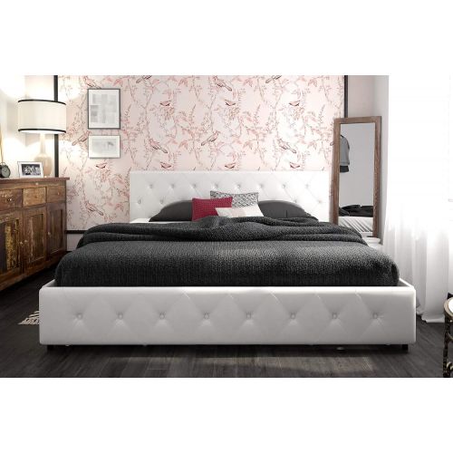  DHP Dakota Upholstered Platform Bed with Storage Drawers, White Faux Leather, King