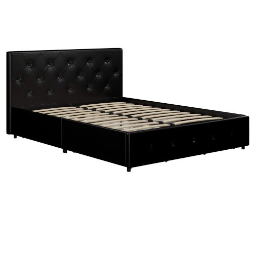  DHP Dakota Upholstered Platform Bed with Storage Drawers, Black Faux Leather, Queen