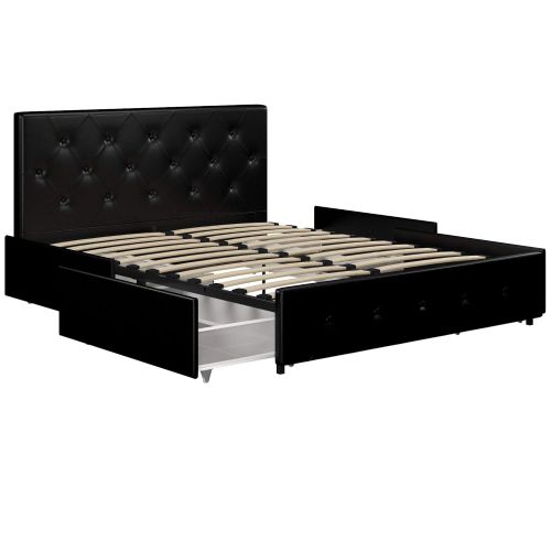  DHP Dakota Upholstered Platform Bed with Storage Drawers, Black Faux Leather, Queen