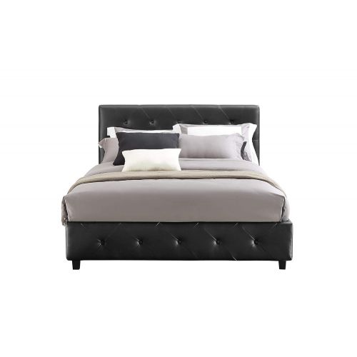  DHP Dakota Upholstered Faux Leather Platform Bed with Wooden Slat Support and Tufted Headboard and Footboard, Queen Size - Black