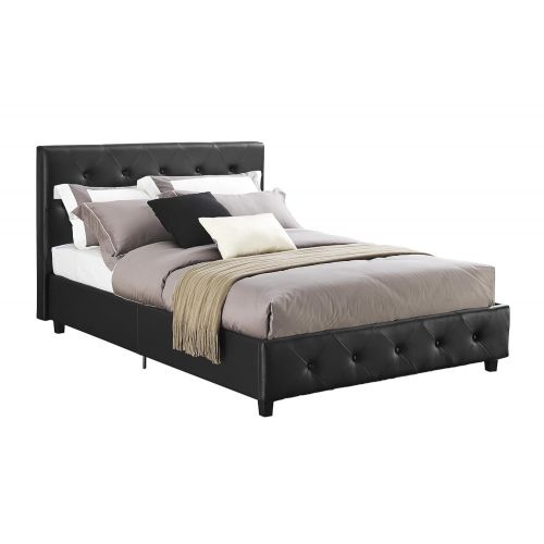  DHP Dakota Upholstered Faux Leather Platform Bed with Wooden Slat Support and Tufted Headboard and Footboard, Queen Size - Black