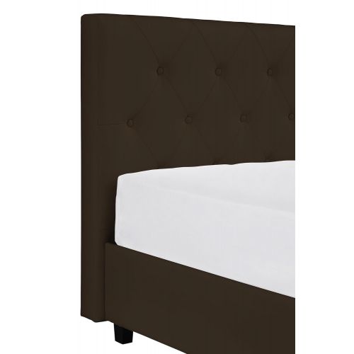  DHP Dakota Upholstered Faux Leather Platform Bed with Wooden Slat Support and Tufted Headboard and Footboard, Twin Size - Brown