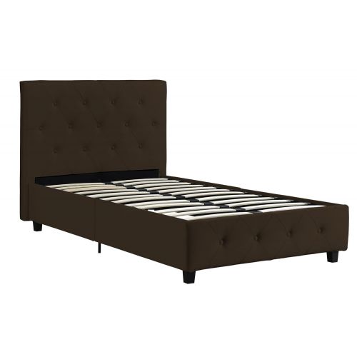  DHP Dakota Upholstered Faux Leather Platform Bed with Wooden Slat Support and Tufted Headboard and Footboard, Twin Size - Brown