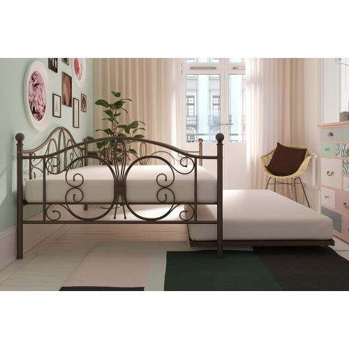  DHP Bombay Metal Full Size Daybed Frame with Included Twin Size Trundle, Bronze