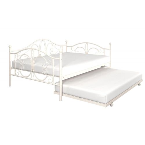  DHP Bombay Metal Full Size Daybed Frame with Included Twin Size Trundle, White