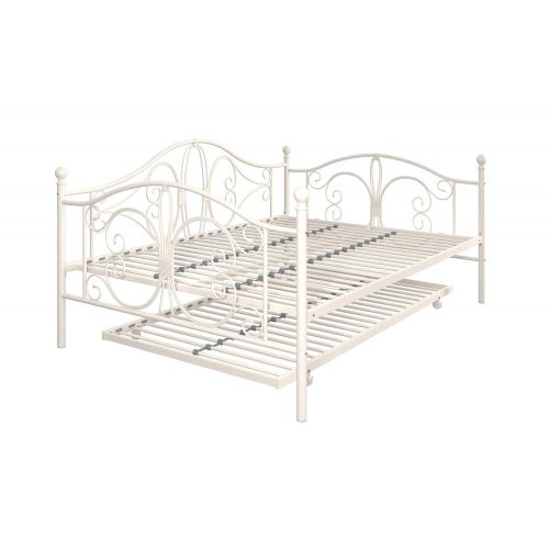  DHP Bombay Metal Full Size Daybed Frame with Included Twin Size Trundle, White