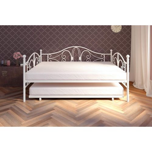  DHP Bombay Metal Full Size Daybed Frame with Included Twin Size Trundle, White