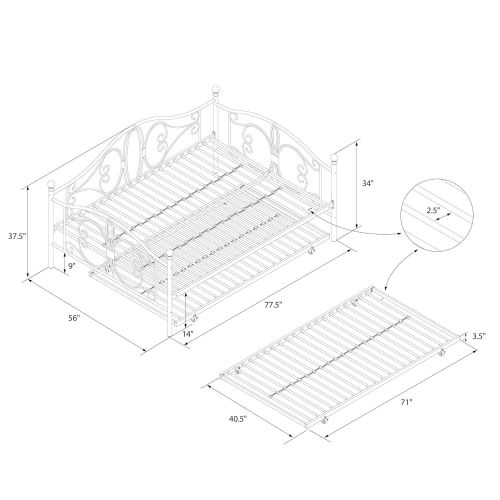  DHP Bombay Metal Full Size Daybed Frame with Included Twin Size Trundle, White