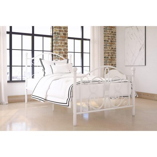  DHP 3246098 Vintage Design Bombay Bed Frame with Metal Slats, Twin, White