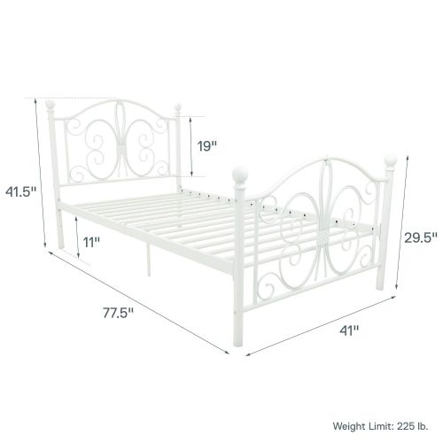  DHP 3246098 Vintage Design Bombay Bed Frame with Metal Slats, Twin, White