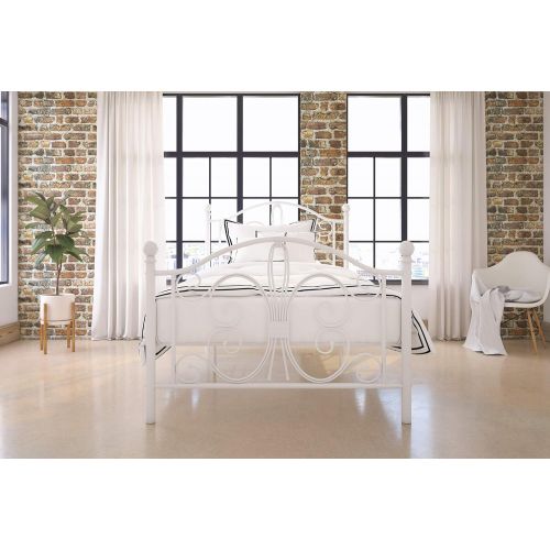  DHP 3246098 Vintage Design Bombay Bed Frame with Metal Slats, Twin, White