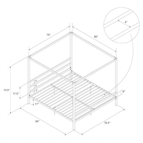  DHP Modern Canopy Metal Bed, Gray, King