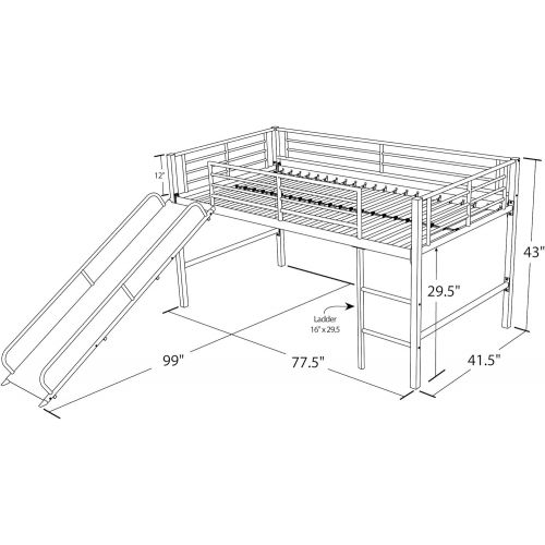  DHP Junior Twin Metal Loft Bed with Slide, Multifunctional Design, Silver with Blue Slide