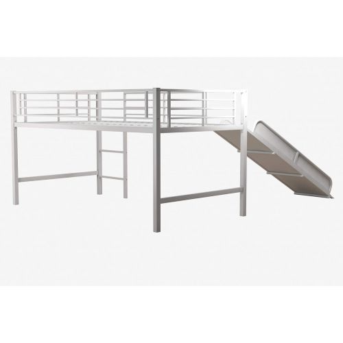  DHP Junior Twin Metal Loft Bed with Slide, Multifunctional Design, White with White Slide