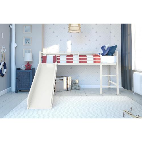  DHP Junior Twin Metal Loft Bed with Slide, Multifunctional Design, White with White Slide