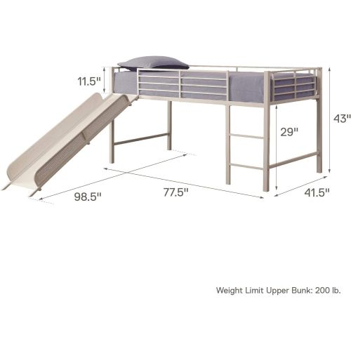  DHP Junior Twin Metal Loft Bed with Slide, Multifunctional Design, White with White Slide