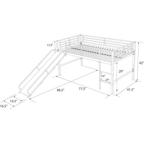  DHP Junior Twin Metal Loft Bed with Slide, Multifunctional Design, White with White Slide