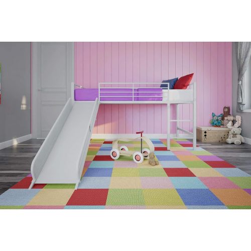  DHP Junior Twin Metal Loft Bed with Slide, Multifunctional Design, White with White Slide