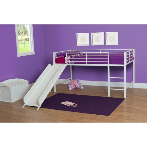  DHP Junior Twin Metal Loft Bed with Slide, Multifunctional Design, White with White Slide