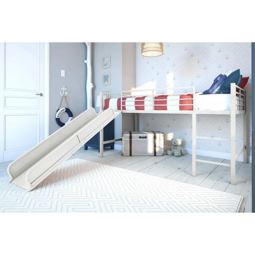  DHP Junior Twin Metal Loft Bed with Slide, Multifunctional Design, White with White Slide