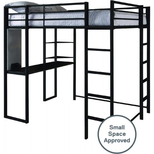  DHP Abode Full-Size Loft Bed Metal Frame with Desk and Ladder, Black
