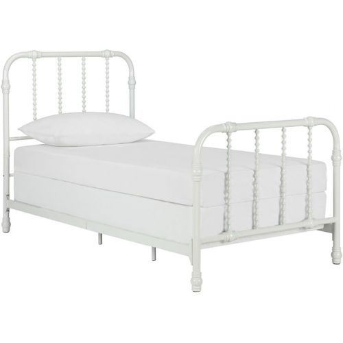  DHP Jenny Lind Metal Bed Frame in White with Elegant Scroll Headboard and Footboard, Twin size