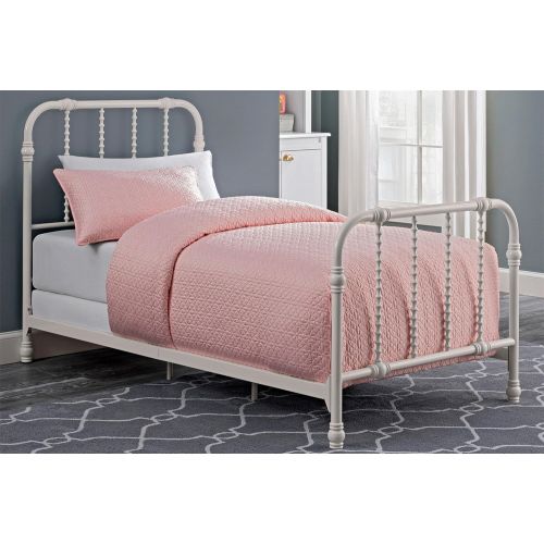  DHP Jenny Lind Metal Bed Frame in White with Elegant Scroll Headboard and Footboard, Twin size