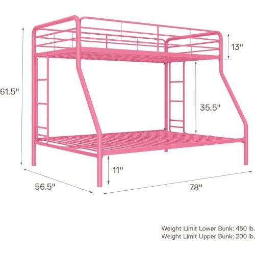  DHP Twin-Over-Full Bunk Bed with Metal Frame and Ladder, Space-Saving Design, Black