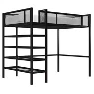 DHP Tiffany Storage Loft Bed with Book Case, Includes Shelves and Under Bed Clearance, Black Metal - Twin