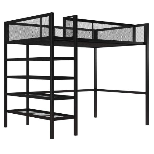  DHP Tiffany Storage Loft Bed with Book Case, Includes Shelves and Under Bed Clearance, Black Metal - Twin