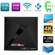 DHong A5X Max Plus Android TV Box, RK3328 DDR3 4G+32G EMMC Flash Android OS 7.1 Television Network Set-top Box Carrying Bluetooth 4.1 Smart Media Player (2.4G/5G Dual-Band Wifi)